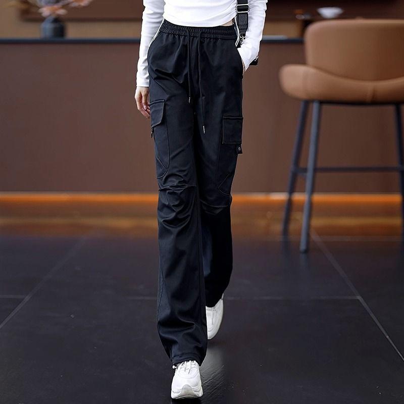 

Комбинезоны женские весенние и осенние с высокой талией, свободные, американские, прямые, повседневные, широкие брюки-карго, женские брюки XXXL чёрный