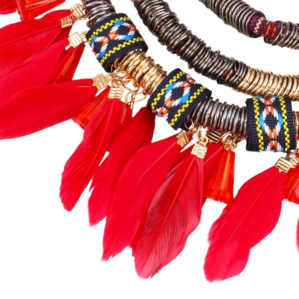 Fashion Bohemian Necklace Vintage Necklace Earrings Set Feather Tassel Necklace  Dating Accessories