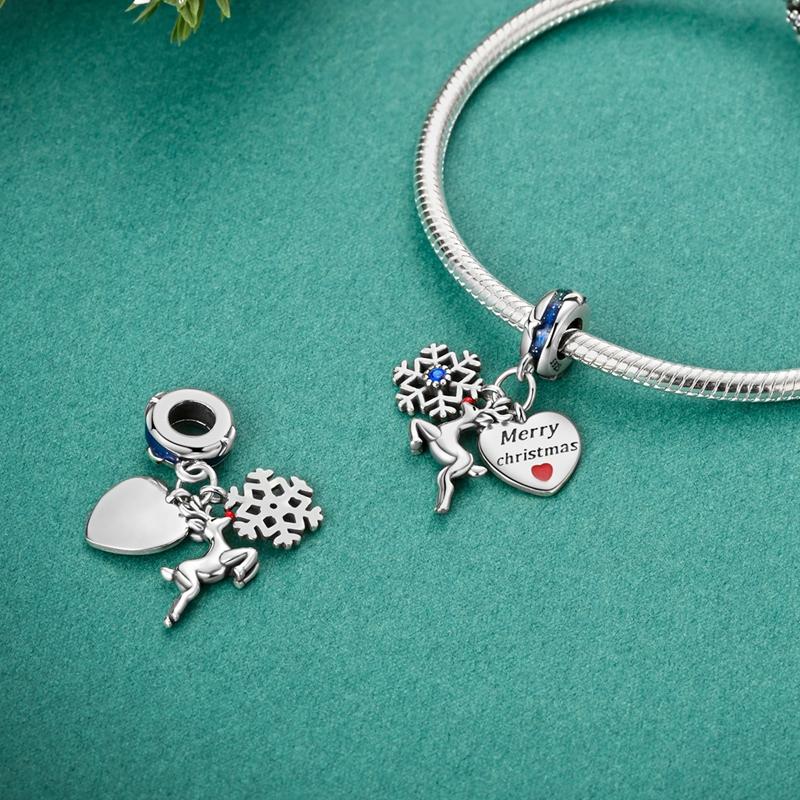 Charm 925 Silver Charms Pendant Santa Claus Christmas Tee Beads Fit Original Bracelet Necklace Charms Jewelry Gift