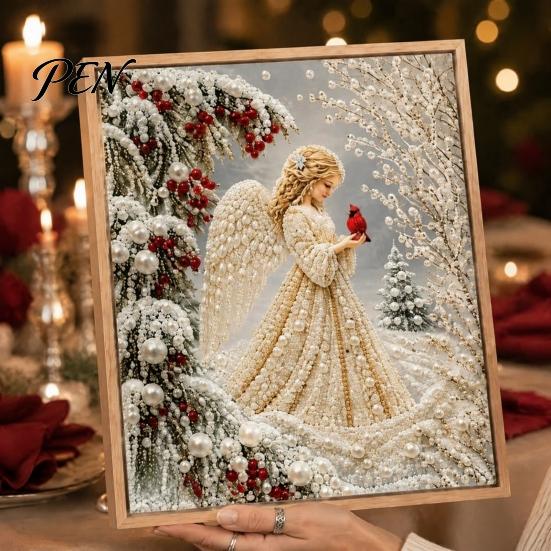 Crafting Kits for Kids Christmas Faux Pearl Painting Kit, Santa Reindeer DIY Art Decorative Crafts 3D Angel Wall Craft Kit Adults, Festive Home Decor