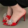 Fashion Eilyken Summer Fashion CRYSTAL Diamonds Pointed Toe Slippers Women Thin High Heels Sandals Slides Ladies Shoes