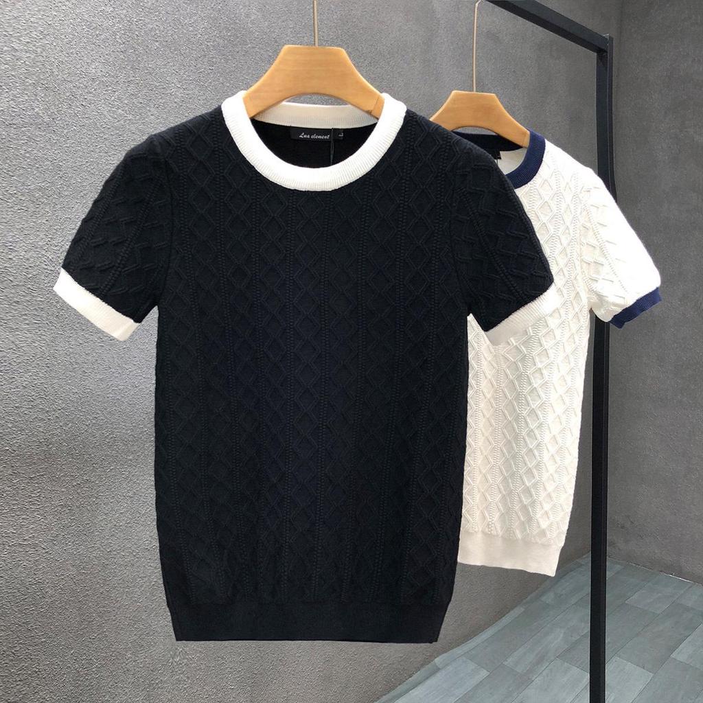 Men's Trendy High-End Short-Sleeve Sweater, Spring/Autumn 2023 Thin Knit Base Layer