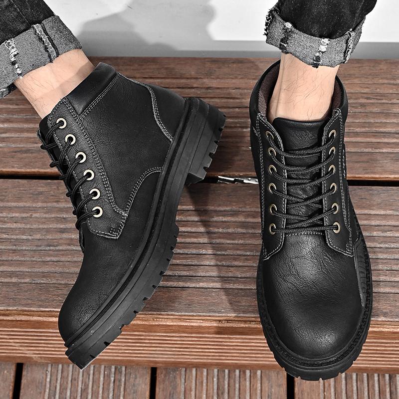 Male Boots Warm Winter Men Shoes Leather  Mens Casual Sneakers Lace Up Platform Shoes Fashion Warm Snow Motorcycle Boots