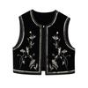 2024 Autumn Velvet Sequin Embroidered Sleeveless Open-front Women's Vest