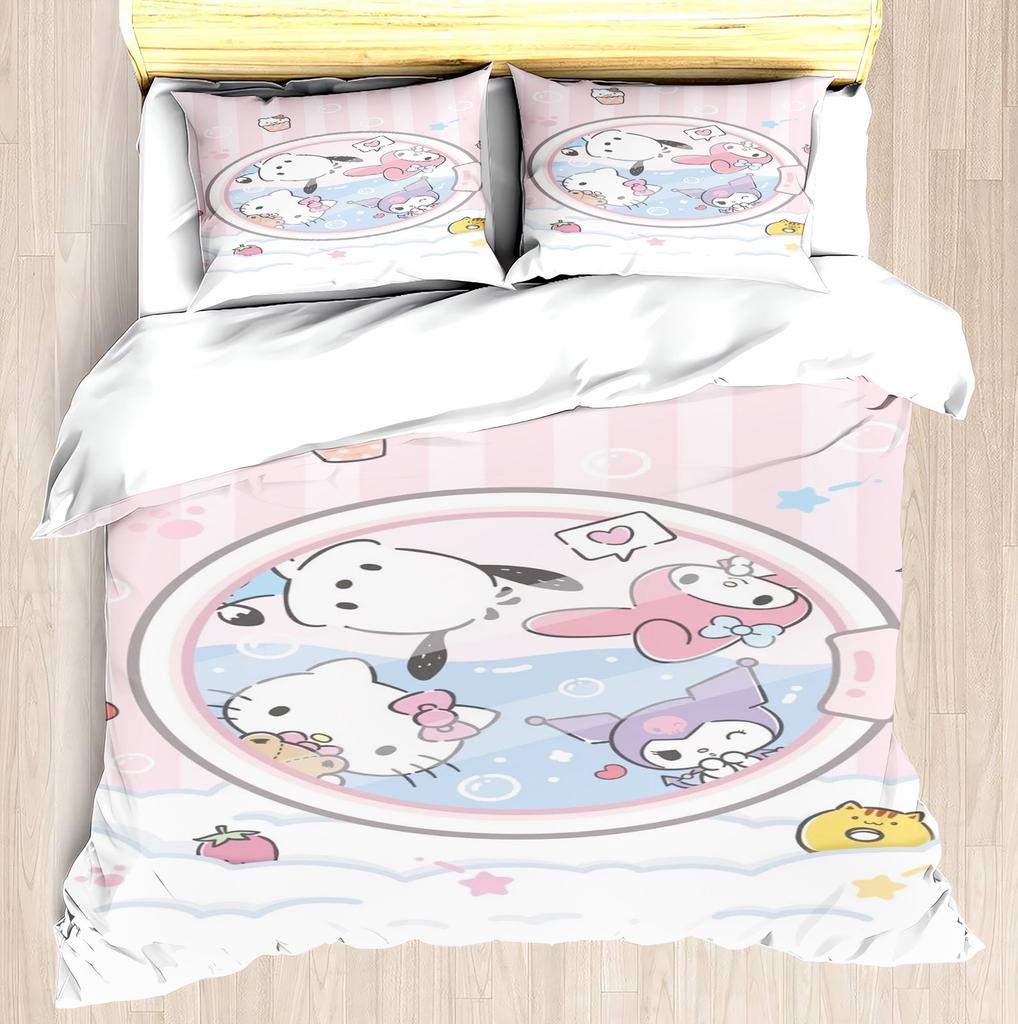 Melody Pink Duvet Cover Set Modern Print Sanrio Cute Children Same Peripheral Mattress Bedding 3 Pcs