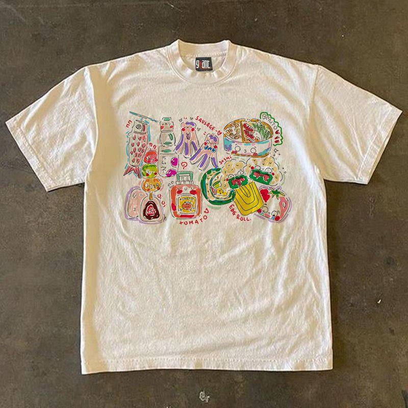 

Xiao Chen s Story Has 260 Grams of Heavy Pure Cotton! 2025 Spring and Summer New Fun Graffiti Loose All-Match Short sleeve T-shirt White 2XL [260g Heavy weight pure cotton]]