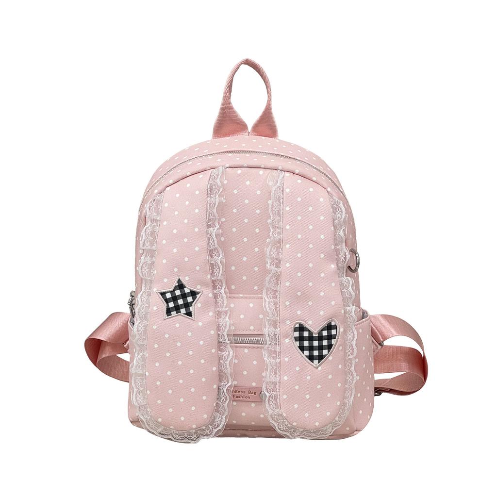 Cute Polka Dot Lop Ear Bunny Backpack 2026 Spring Summer Student Schoolbag Casual Daily Travel Shoulder Bag