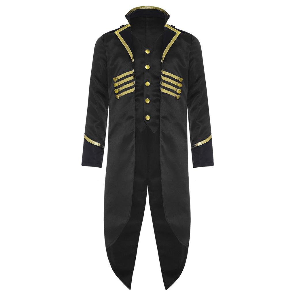 Kids Steampunk Tailcoat Costume Vintage Medieval Design Long Sleeve Fake Two Piece Tuxedo Victorian Elegant Jacket