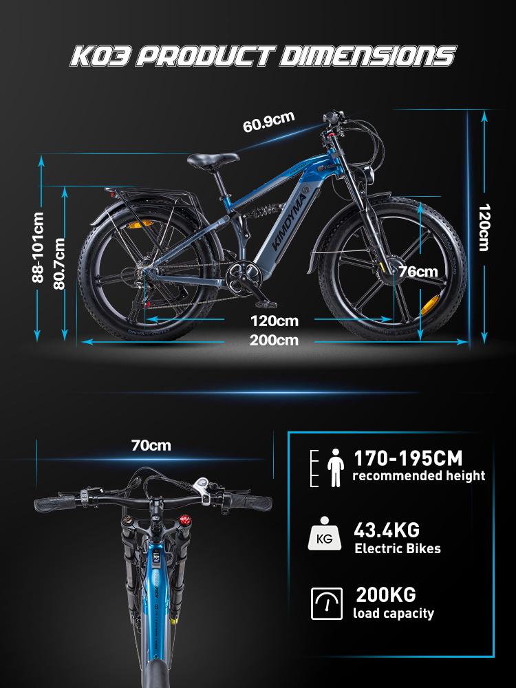 Elektrofahrrad KIMDYMA K03 26" Fat Tire LCD-Display 1000Wx2 Motor Vollgefedertes Elektrofahrrad 7 Gänge 48V 20AH Doppelte Bremsen