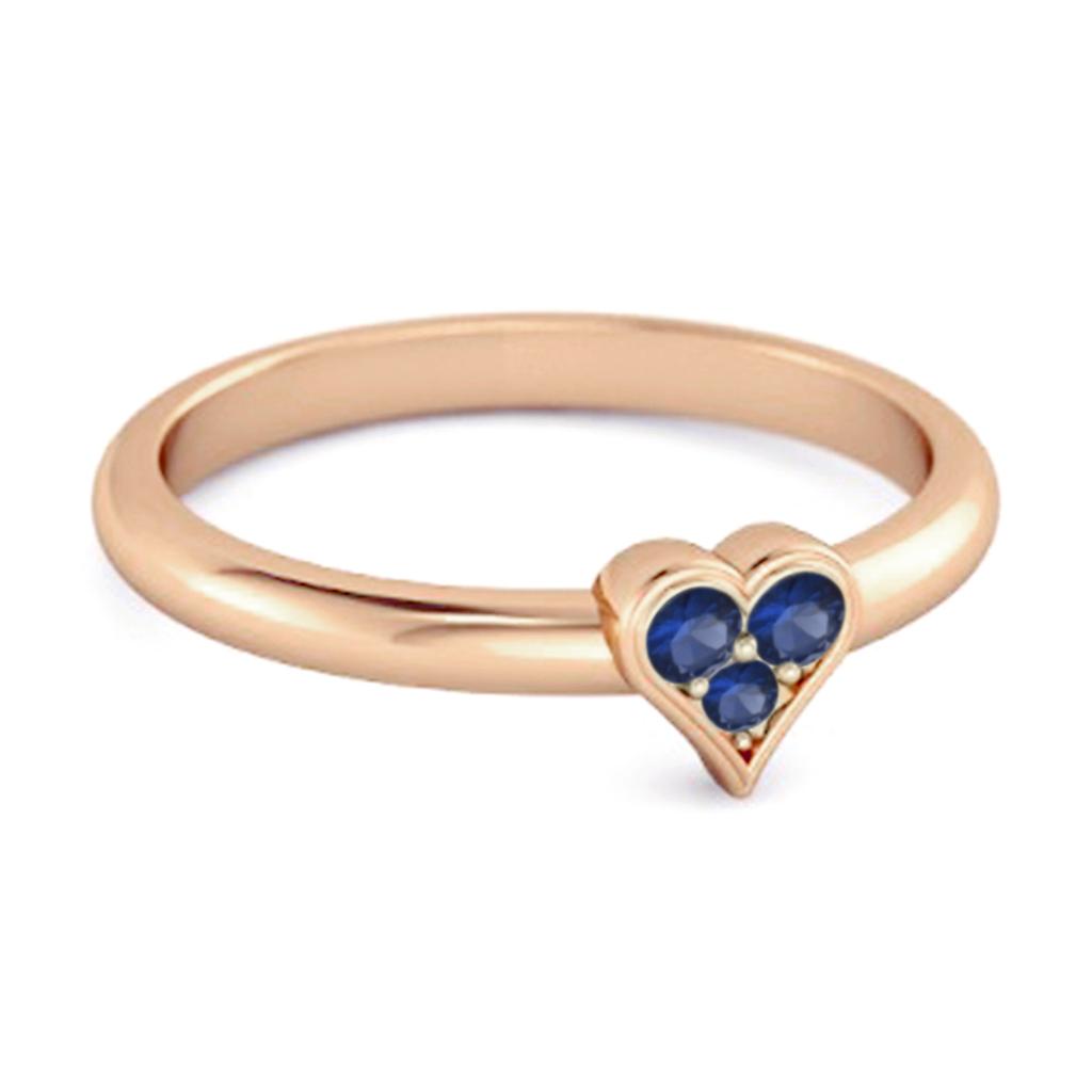 Blue Sapphire Round Heart Stackable Ring - 925  Sterling Silver Rose Gold Vermeil