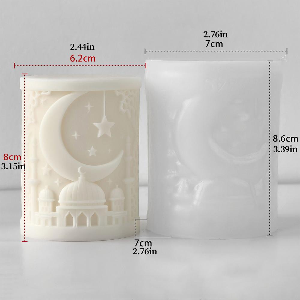 Ramadan Silicone Mold 3D Crescent Mosque Candle Mold Islamic Themed Silicone Mold For Resin Soap Making Chocolate Baking