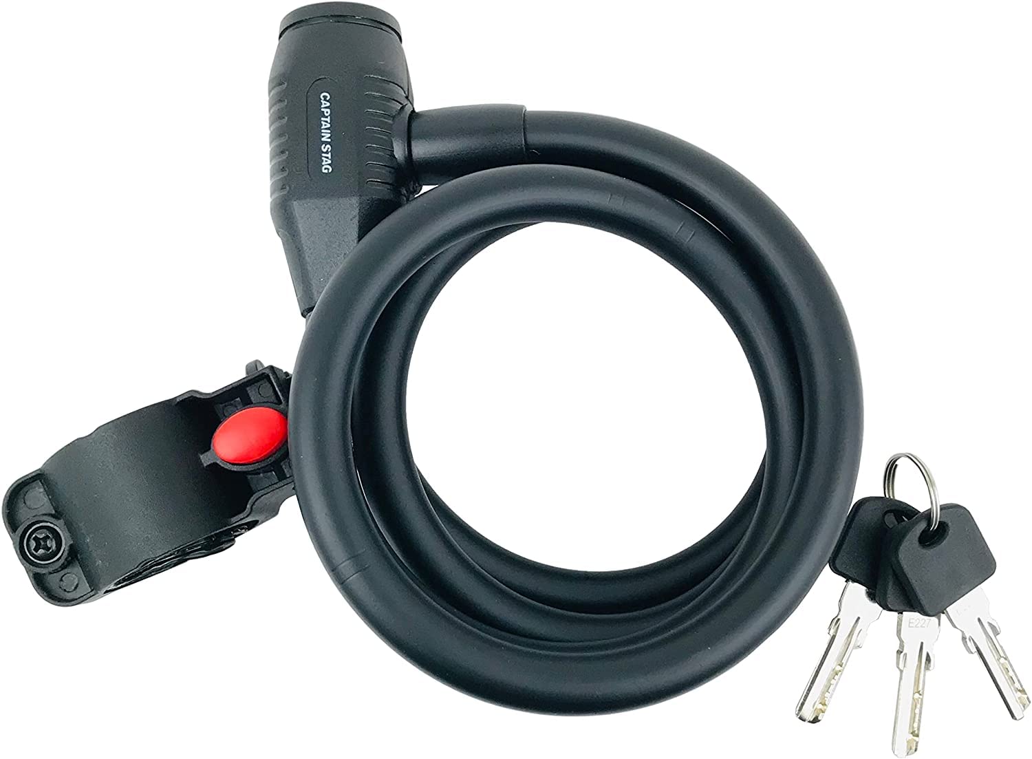 

Captain Stag Bicycle Coil Dimple 1200mm 12mm with Bracket Matte Lock, Wire, Key, Long, Diameter, Holder, Black, Y-7863 чёрный