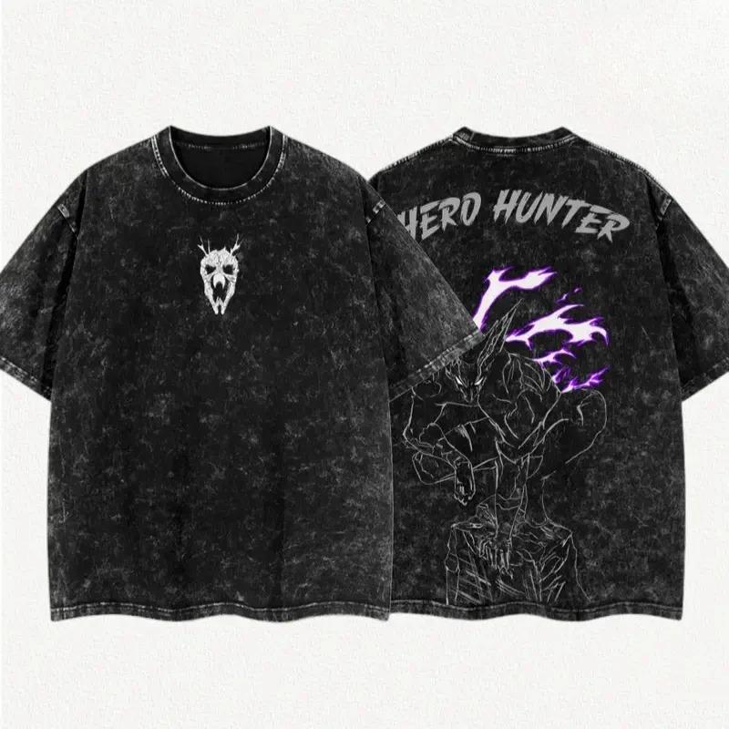 

One Punch Man Garou The Hero Hunter Vintage Acid Wash Double-Sided Graphic Oversized Black T-Shirt | Anime Fan Streetwear Merch Tee S різнокольоровий