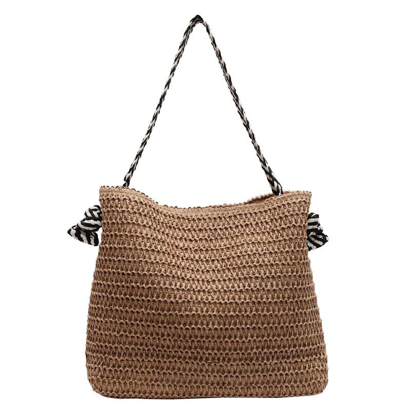 

Большая вместительная соломенная сумка для женщин, сумка на плечо для отдыха на море, сумка-тоут для поездок на работу хаки