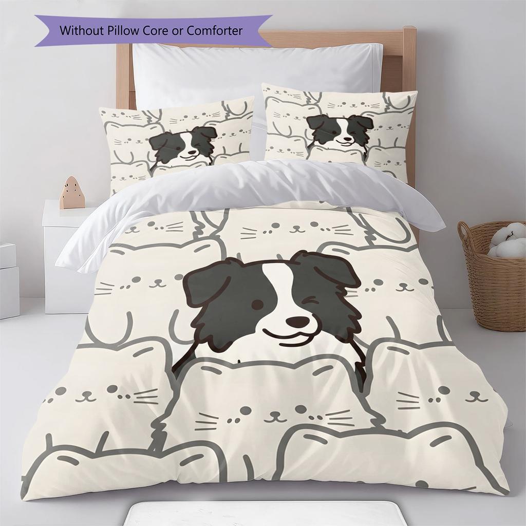 Border Collie Muster Bettwäsche Steppdecke Set Bettbezug Kissenbezug Heimdekoration Geburtstagsgeschenk (1 Bettbezug + 2 Kissenbezüge, ohne Füllung)
