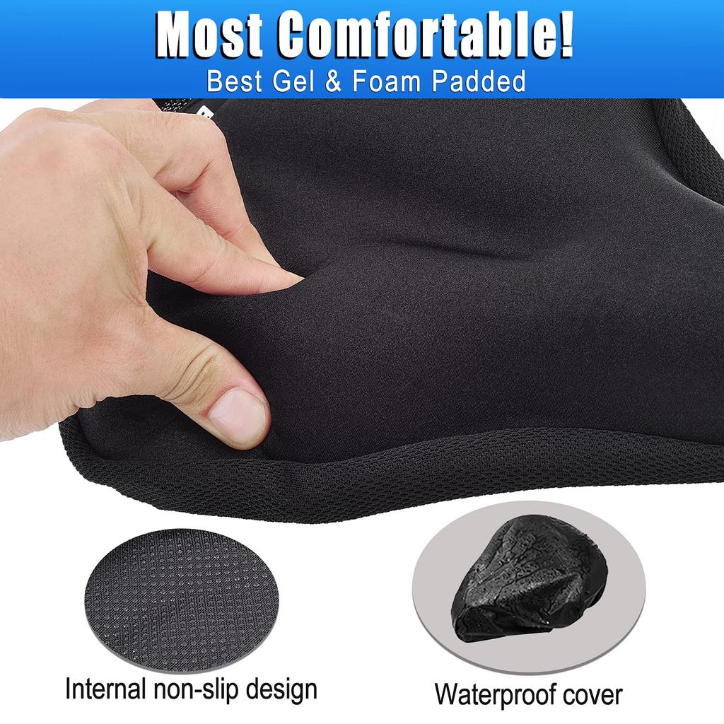 Thick Wide Gel Bike Seat Cushion with Rain Cover Large Surface Comfortable for Butt Memory Gel Foam Bike Saddle Seat Cushion Cover & - (L)