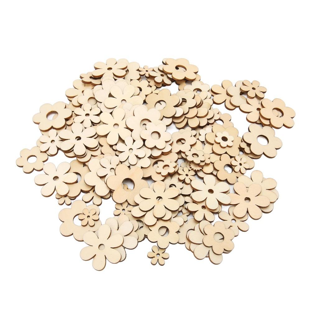 300Pcs Plum Blossom Shape Flower Wooden Embellishments Floral Wood Ornaments  For DIY Projects