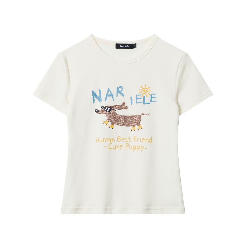 

HEYHENRY 2025 Женская летняя футболка с мультяшным принтом, облегающего кроя