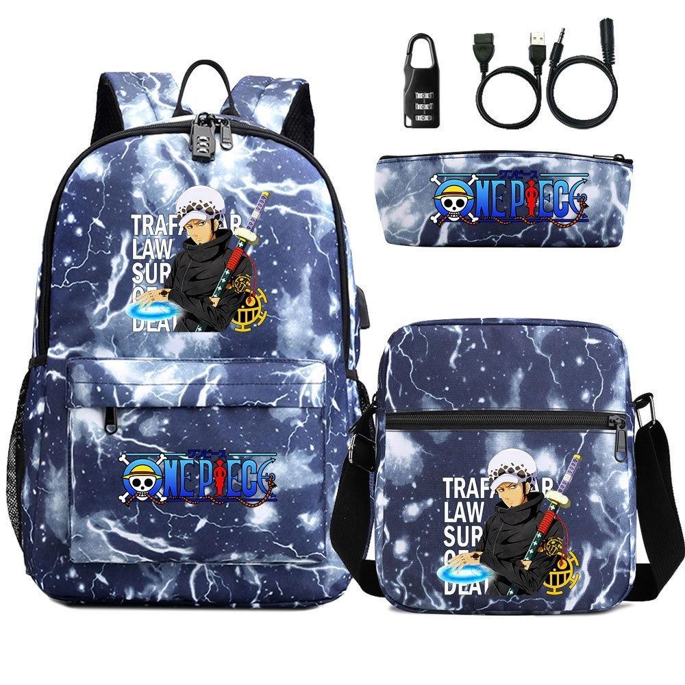 Riman Zaino con lucchetto USB ONE PIECE borsa a tracolla borsa da scuola per studenti astuccio set da tre pezzi uomo e donna