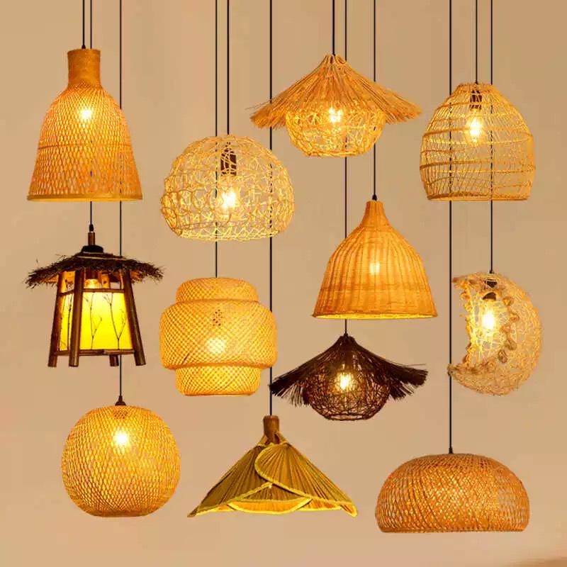 Bamboo Woven Lantern Light for Chinese Restaurant or Teahouse - Rattan Straw Hat Pendant Light