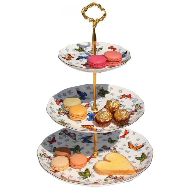 

Трехъярусная фарфоровая подставка для торта в стиле легкой роскоши, фарфоровая подставка для кексов с ярусным сервировочным подносом, тарелка для дим-самов, десертная тарелка для чаепития Butterfly
