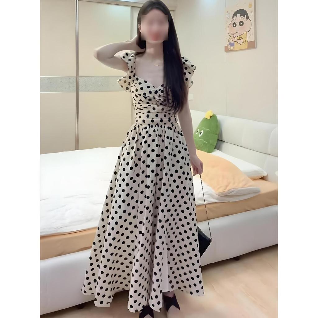 Sweet polka dot dress women's summer gentle wind princess dress small waist long dress