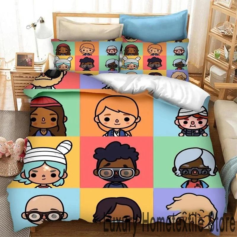 Jogo de impressão 3D Toca Life World Cartoons Conjunto de cama Duplo Twin King Capa de edredom Edredom Fronha Meninos Meninas Adultos Quarto