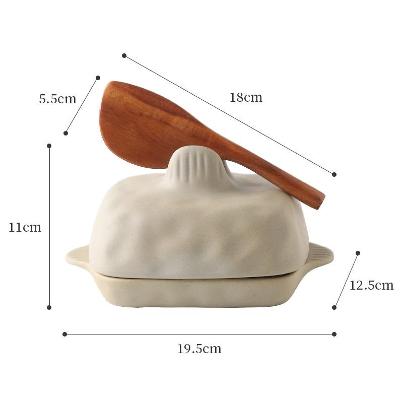 

1pc Kitchen Specific Butter Box Rough Pottery Creative Handmade Texture Rectangular Ceramic Butter Dish with Lid
