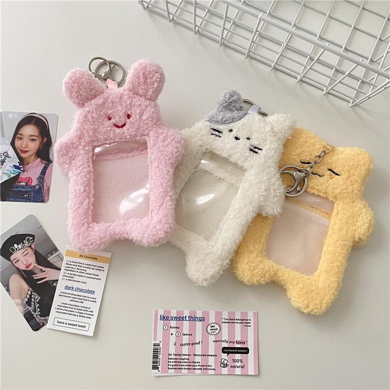 Korean Cartoon Cat Plush Card Holder: Starry Album Pendant for Student Polaroid Photos