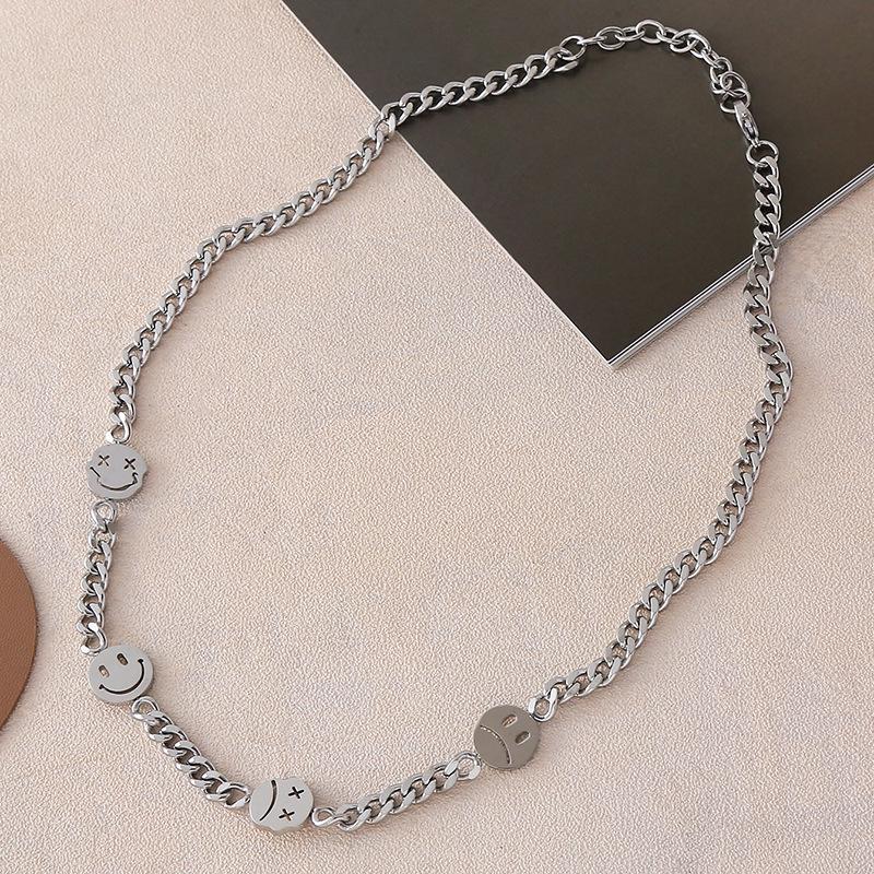 European Smiley Face Stainless Steel Bracelet & Hip Hop Cartoon Necklace Set
