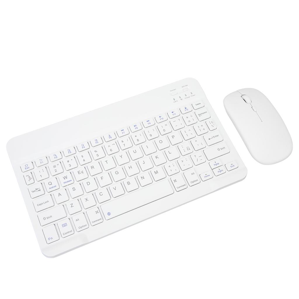 Tablet Spanish Keyboard and Mouse Ultra Slim Sensitive Operation Bluetooth Keyboard Mouse Combo for Cell Phones PC White