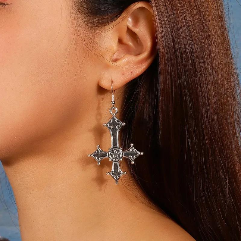 A Pair of Fashion Accessories Dark Cross Ear Hook Earrings New Trend Christian Earrings Earrings Earrings Holiday Accessories