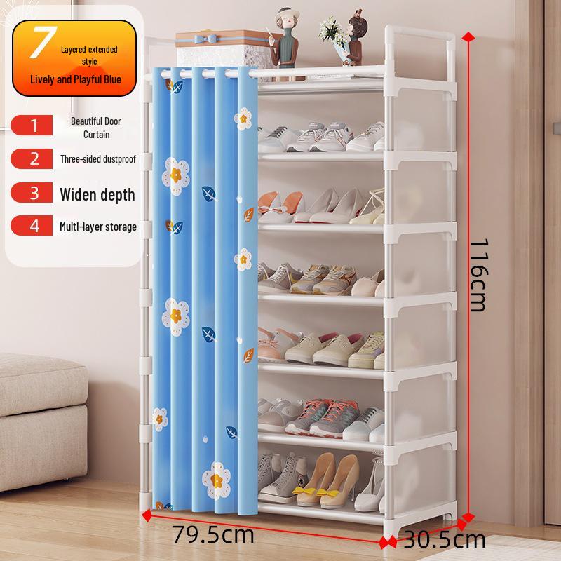 Dustproof Multi-layer Shoe Rack with Door Curtain for Entryways