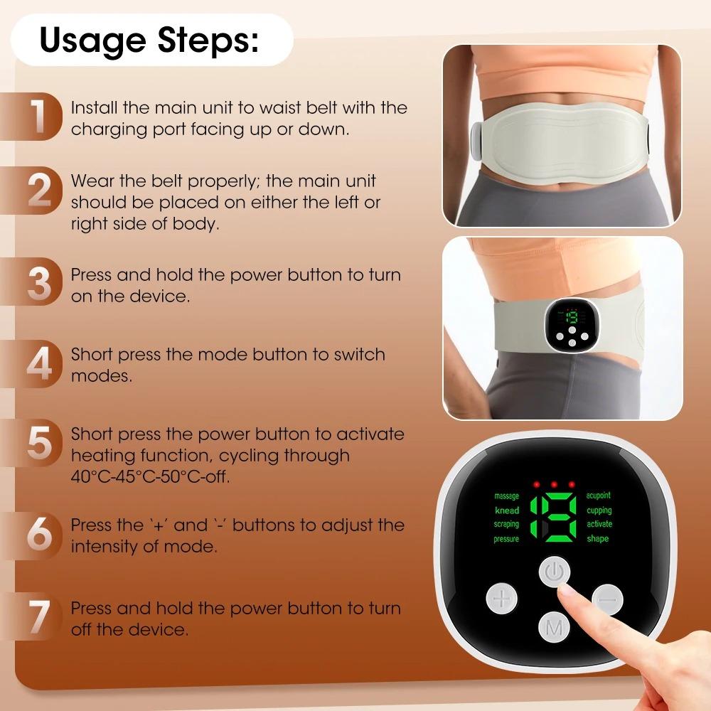 Electric Waist Massager Lower Back Toning Belt for Belly Exercise Vibration Hot Compress Massage Belt Muscle Relax USB Charge
