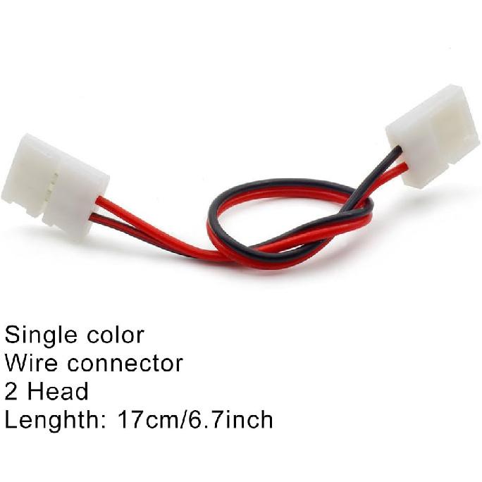 LightingWill 10pcs Pack Strip to Strip with Wire Solderless Snap Down 2Conductor LED Strip Connector for 10mm Wide 5050 5630 Single Color Flex LED