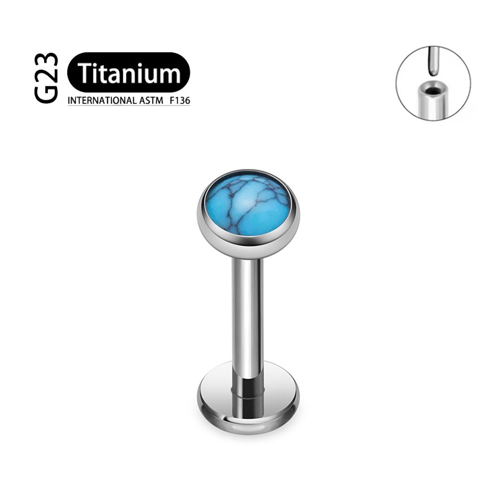 G23 Titanium Circular Needle Ear Lip Studs with Natural Stone Top Labret Tongue Nose Stud Earrings Body Piercing Jewelry