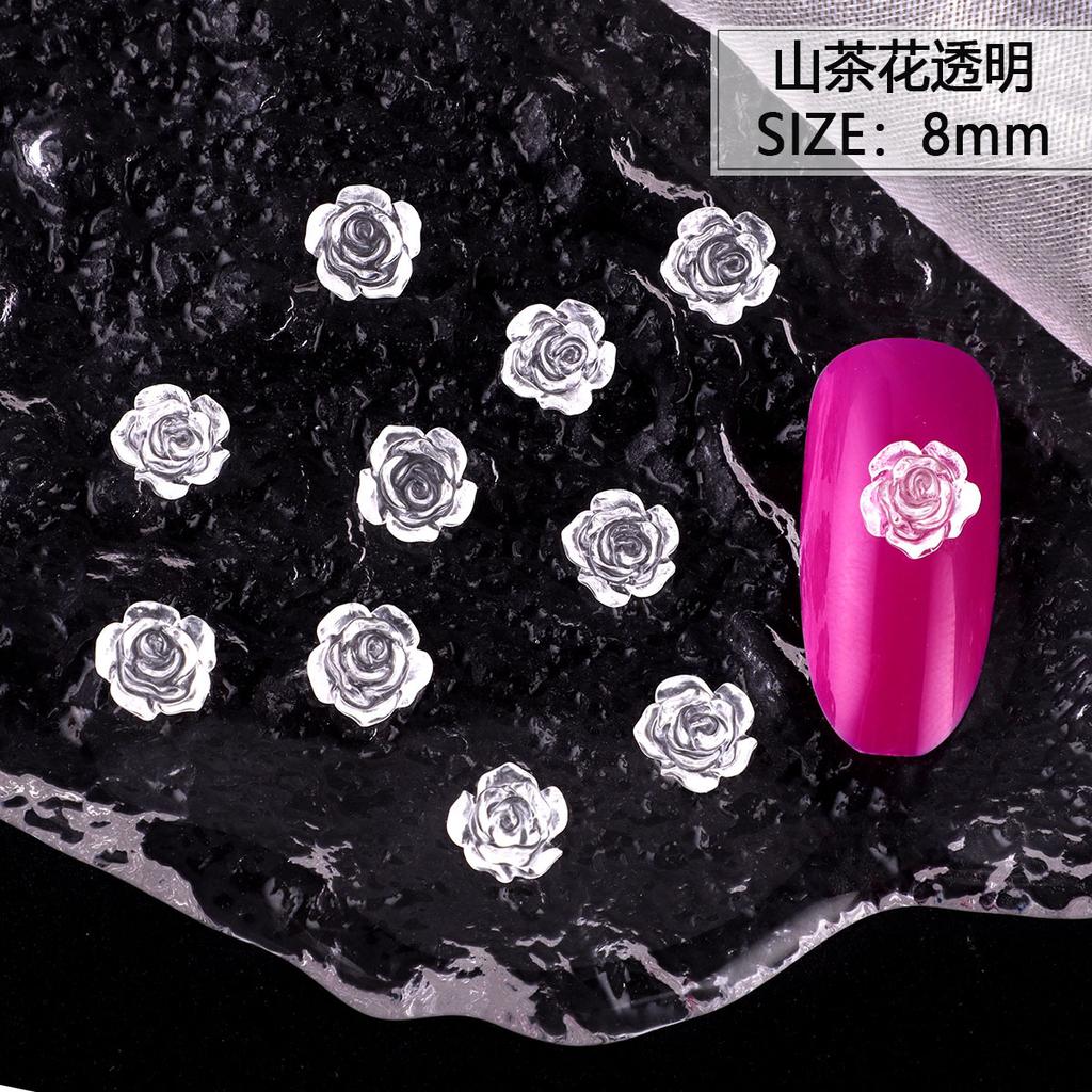 Nail Art Resin Camellia White Rose Ornament Nail Ice Transparent Three-Dimensional Light Changing Flower Accessories