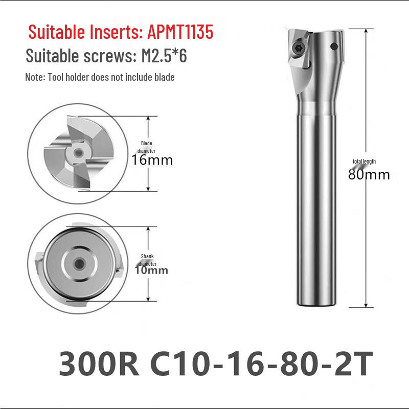 KM12 Right-Angle Milling Arbor with R0.8 Cutter Head, C20 Straight Shank, and C16 R5 Head for Turret Milling Machine