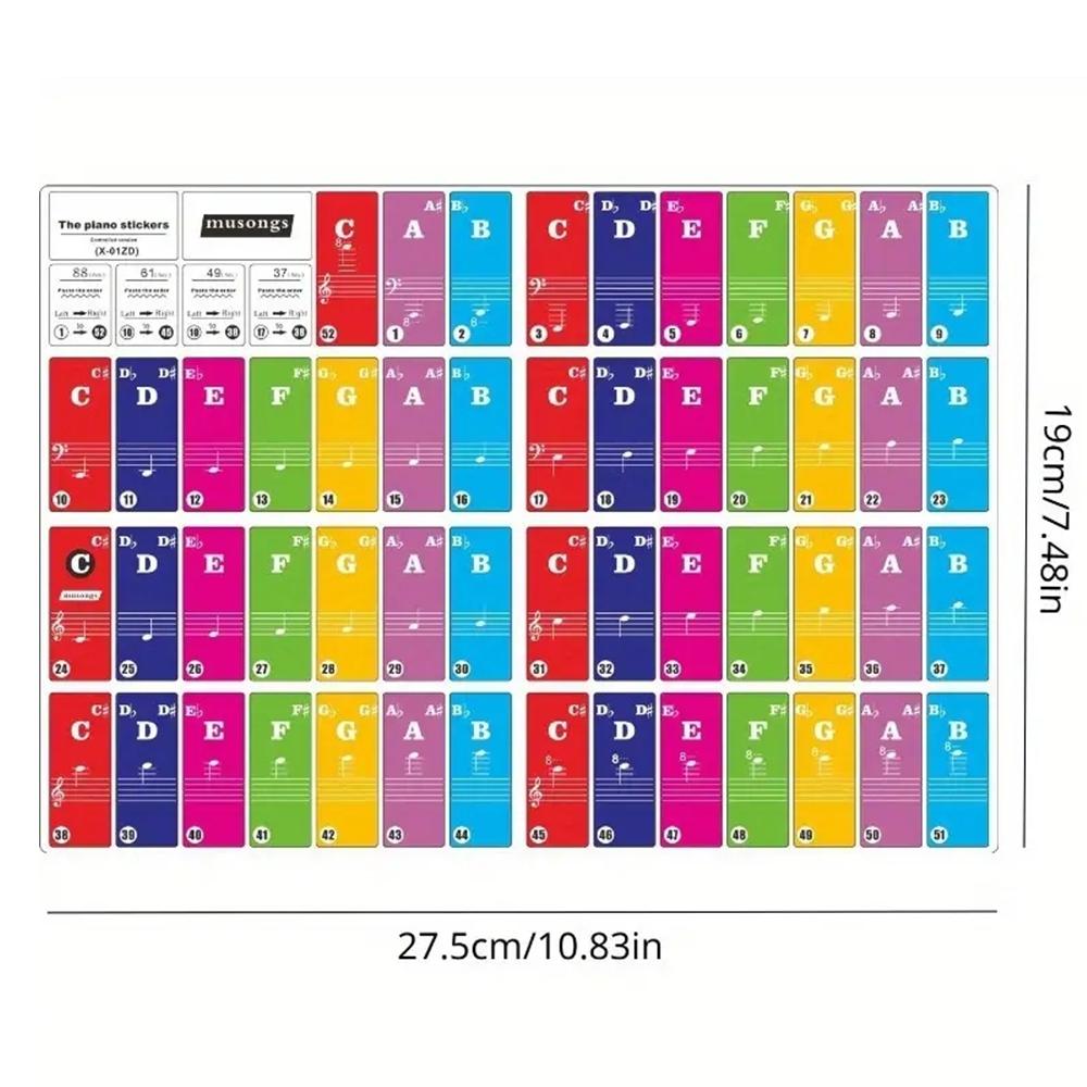 Piano Keyboard Removable Stickers for 88/76/61/54/49/37 Key for Beginners, Musical Note Stickers