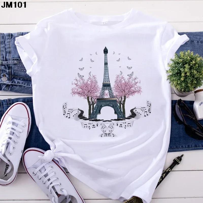 Fashion Women's Tops Tshirt Harajuku Paris Eiffel Tower Printing T Shirt Casual Streetwear Short Sleeve Female T-shirts Clothing