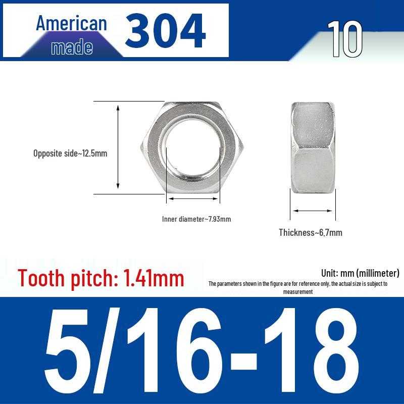304 Edelstahl Grob- & Feingewinde Sechskantmutter für Zollschrauben (#4 bis 3/4)