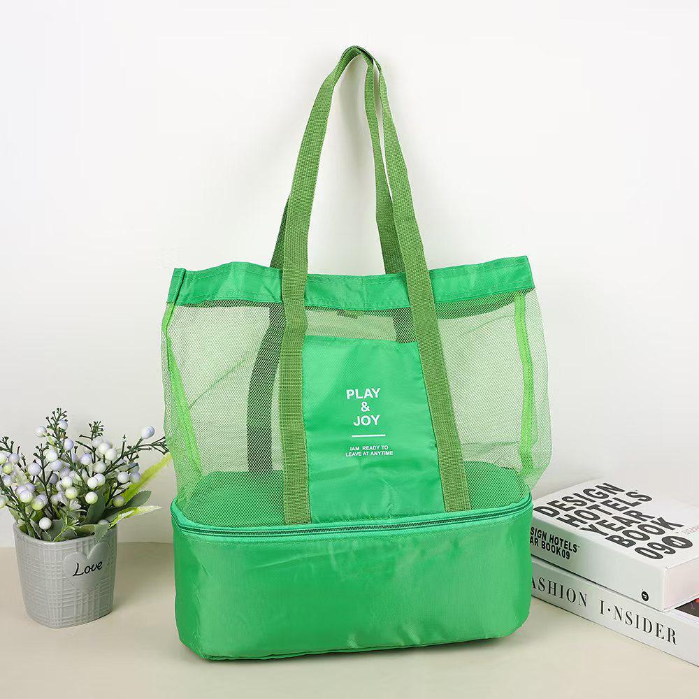 Waterproof Mesh Beach Bag, Large Capacity, Dry/Wet Separation, Double Layer, Portable Picnic Bag, Multifunctional and Simple Design.