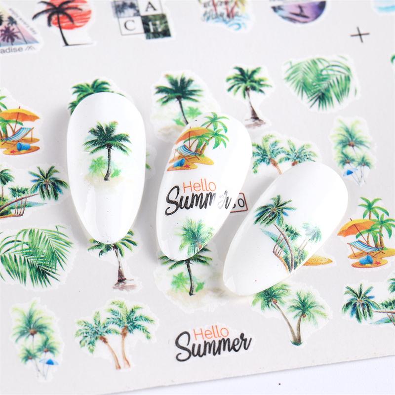 Summer 3D Nail Art Decal Coconut Tree Sunset Pattern Fashion Nail Art Decor Stickers