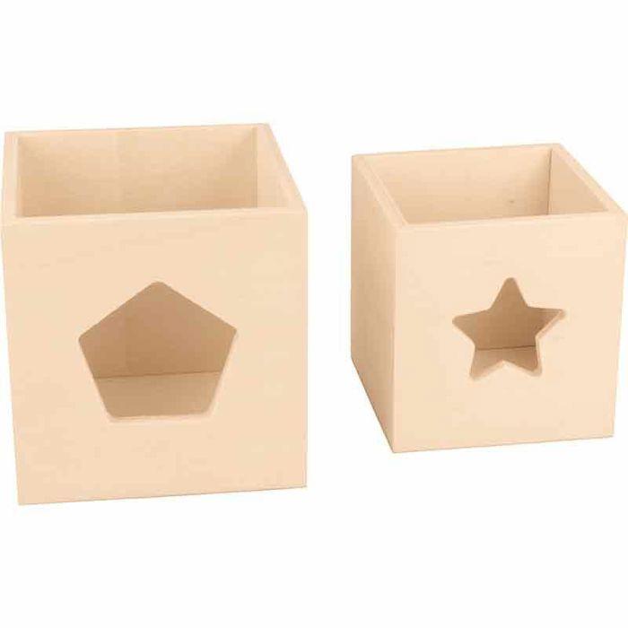 Cubes empilables - Bois - 5 pièces - Personnalisables - Dimensions de 6,5 à 12 cm - Décoration créative