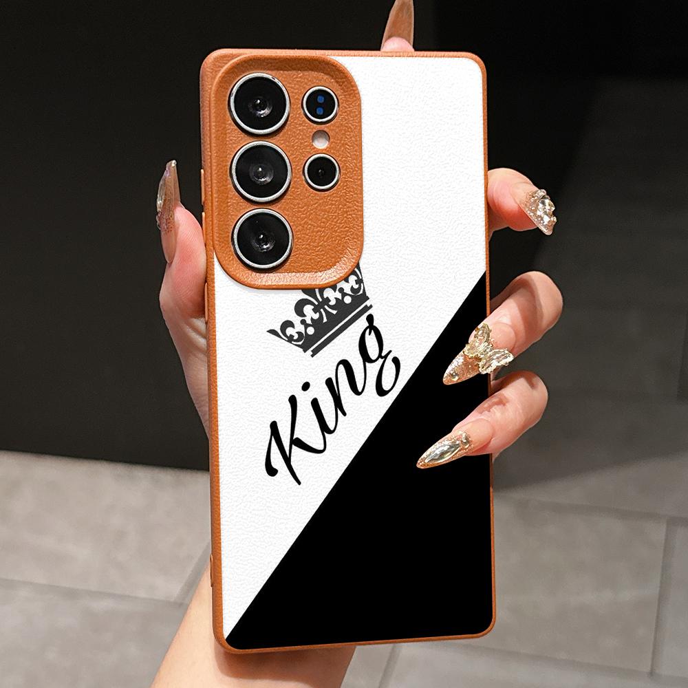 Samsung A07 A06 A16 A26 Xiaomi Redmi 13C 14C for iPhone 17 16 Pro Max Infinix Realme Phone Cases Soft brown Leather pattern TPU Case NY53 Couple King