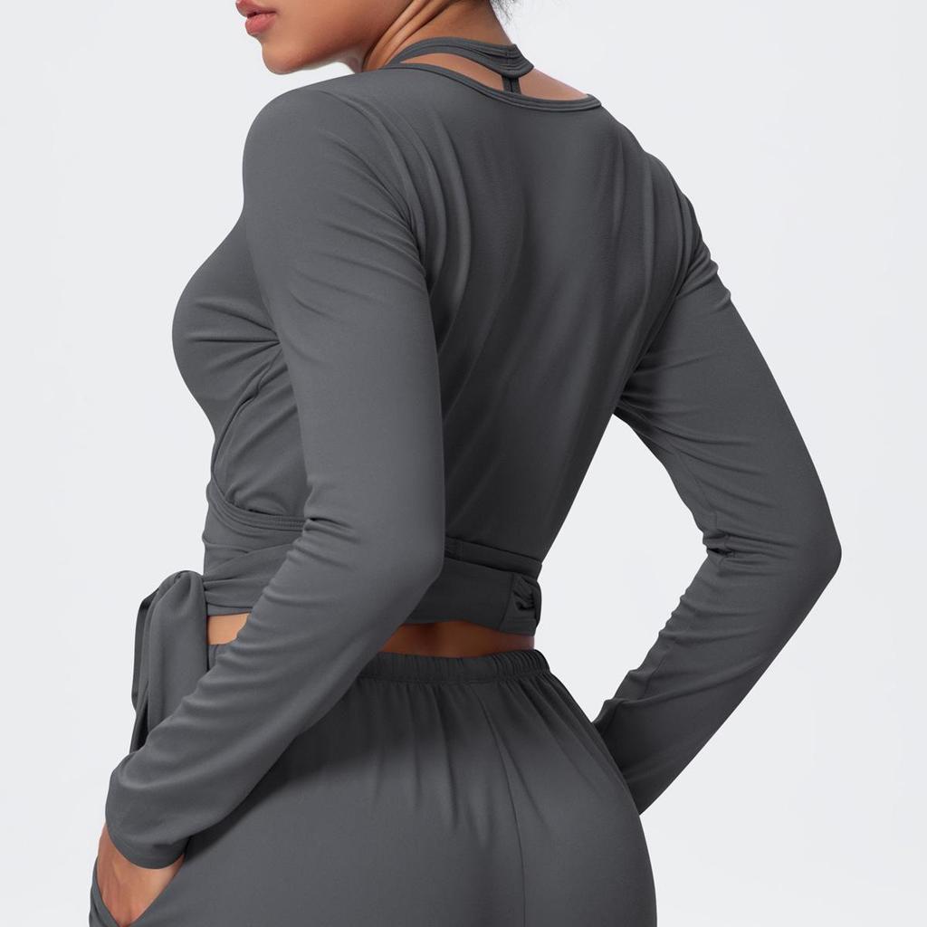 European Fashion Nude Feel Long Sleeve Bandage Yoga Suit for Women