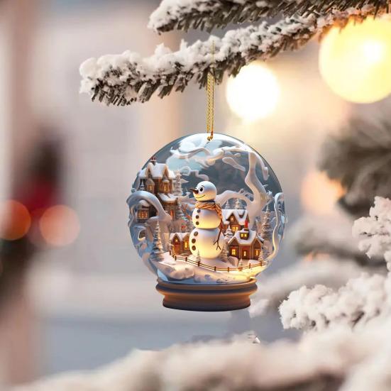Christmas Snowman Hanging Decoration 2D Flat Snow Scene Sphere Ornament Festive Snowman Decoration for Christmas Tree Mantel Party Decor