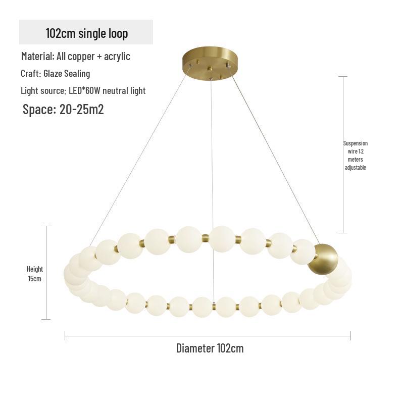 Nordic All-Copper Chandelier: French Pearl Necklace Design with Buddhist Beads and Acrylic for Dining and Living Rooms
