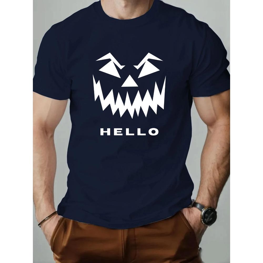 

Летняя мужская футболка 2025 года с коротким рукавом, 100% хлопок, дышащая, с круглым вырезом, с принтом Hello English, хип-хоп, уличная одежда, повседневная, на заказ XXXL темно-синий