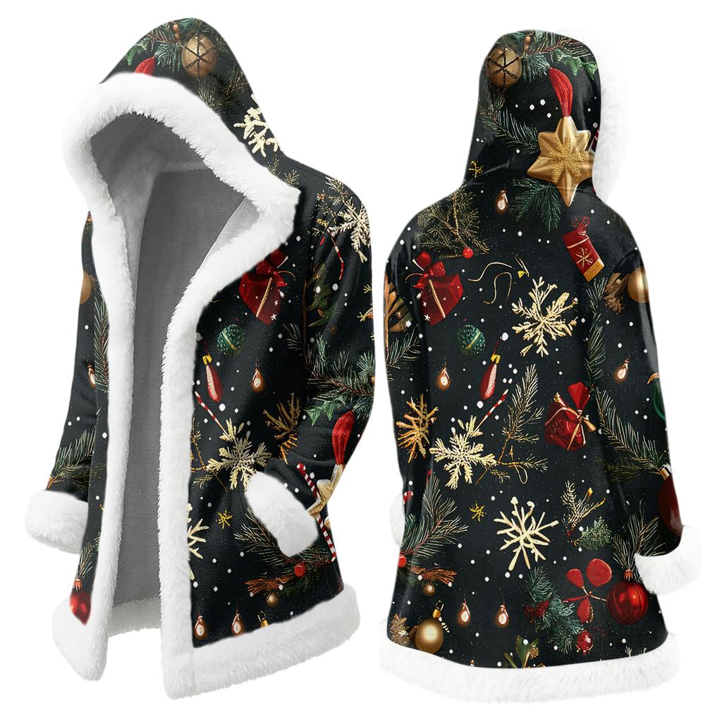 Men's Christmas Long Hooded Cardigan With Pockets Warm Jacket